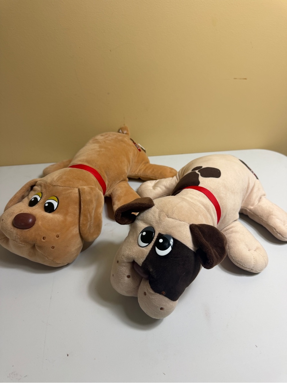 Vintage Pound Puppies Plush Dog Lot of 2 Tan & Brown Spot Red Collars Tagged